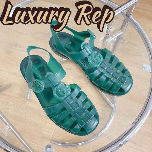 Replica Gucci Unisex GG Sandal Double G Transparent Green Rubber Sole Ankle Buckle Flat 6