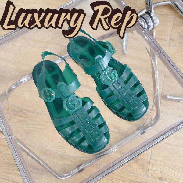 Replica Gucci Unisex GG Sandal Double G Transparent Green Rubber Sole Ankle Buckle Flat 8