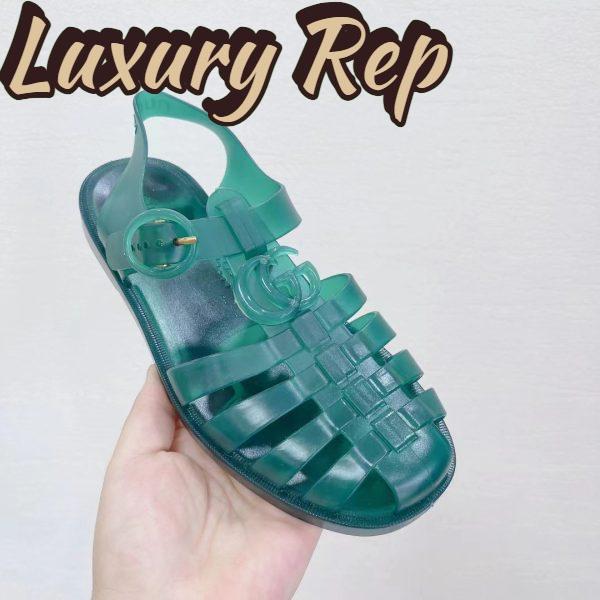 Replica Gucci Unisex GG Sandal Double G Transparent Green Rubber Sole Ankle Buckle Flat 9