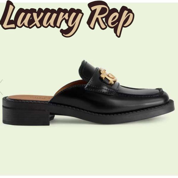 Replica Gucci Unisex GG Slipper Interlocking G Black Leather Low 2.5 Cm Heel