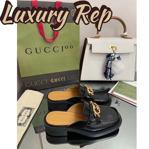 Replica Gucci Unisex GG Slipper Interlocking G Black Leather Low 2.5 Cm Heel 3