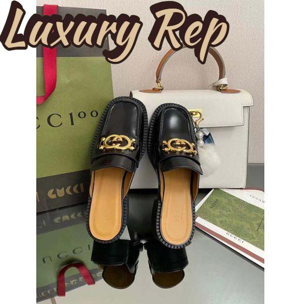 Replica Gucci Unisex GG Slipper Interlocking G Black Leather Low 2.5 Cm Heel 4