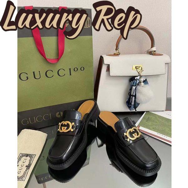 Replica Gucci Unisex GG Slipper Interlocking G Black Leather Low 2.5 Cm Heel 6