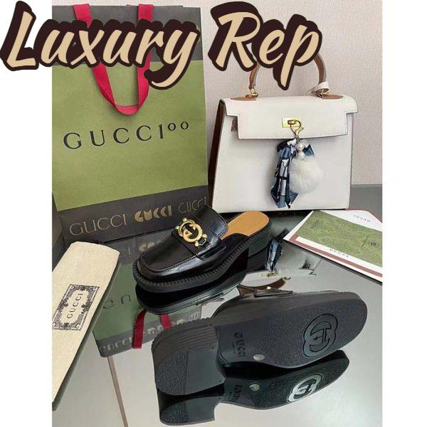 Replica Gucci Unisex GG Slipper Interlocking G Black Leather Low 2.5 Cm Heel 7