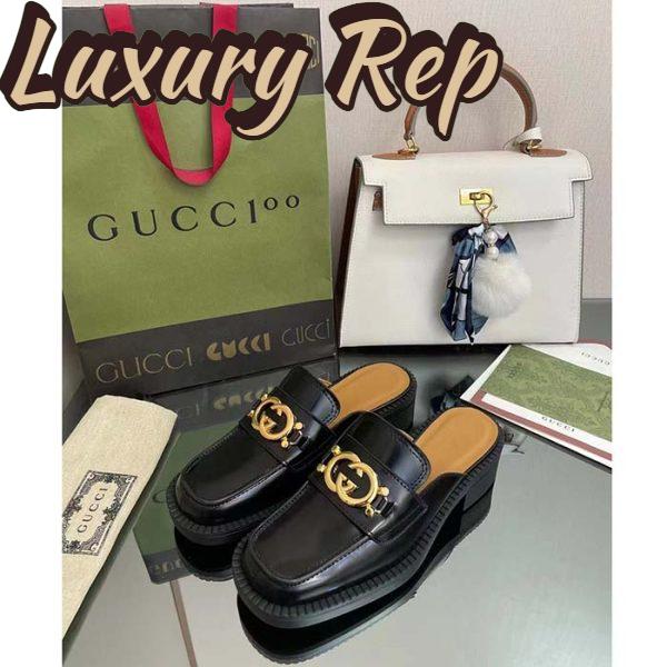 Replica Gucci Unisex GG Slipper Interlocking G Black Leather Low 2.5 Cm Heel 8