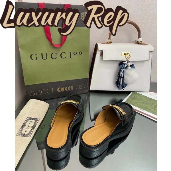 Replica Gucci Unisex GG Slipper Interlocking G Black Leather Low 2.5 Cm Heel 9