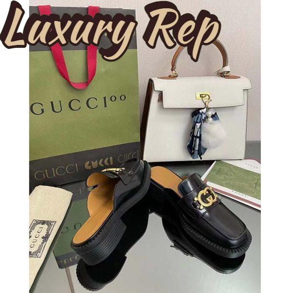 Replica Gucci Unisex GG Slipper Interlocking G Black Leather Low 2.5 Cm Heel 10