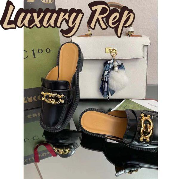 Replica Gucci Unisex GG Slipper Interlocking G Black Leather Low 2.5 Cm Heel 11