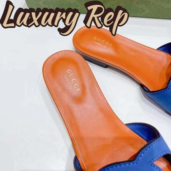 Replica Gucci Unisex Interlocking G Cut-Out Slide Sandal Blue Orange Suede Flat 10