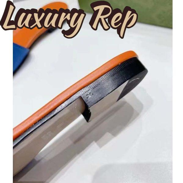 Replica Gucci Unisex Interlocking G Cut-Out Slide Sandal Blue Orange Suede Flat 11