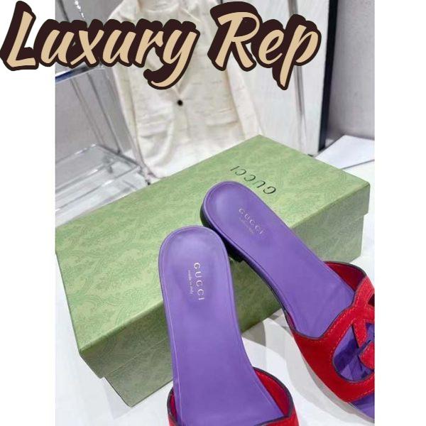 Replica Gucci Unisex Interlocking G Cut-Out Slide Sandal Red Purple Suede Flat 10