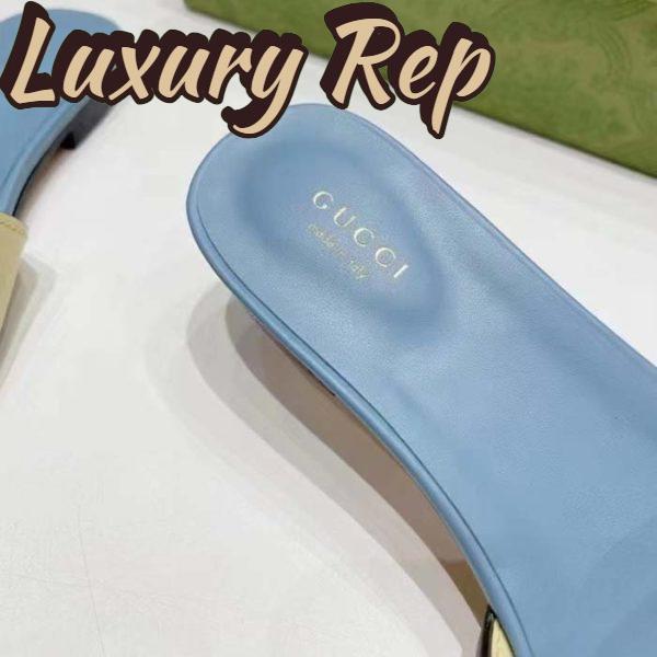 Replica Gucci Unisex Interlocking G Cut-Out Slide Sandal Yellow Light Blue Suede Flat 11
