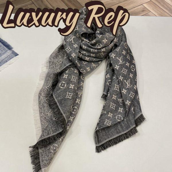 Replica Louis Vuitton LV Unisex Monogram Jacquard Denim Shawl Gray Cotton Wool Silk 3