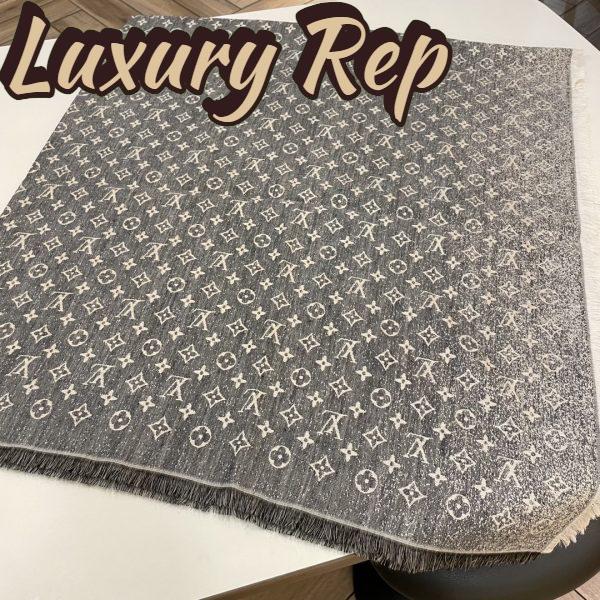 Replica Louis Vuitton LV Unisex Monogram Jacquard Denim Shawl Gray Cotton Wool Silk 4