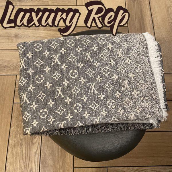 Replica Louis Vuitton LV Unisex Monogram Jacquard Denim Shawl Gray Cotton Wool Silk 5