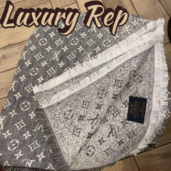 Replica Louis Vuitton LV Unisex Monogram Jacquard Denim Shawl Gray Cotton Wool Silk 6