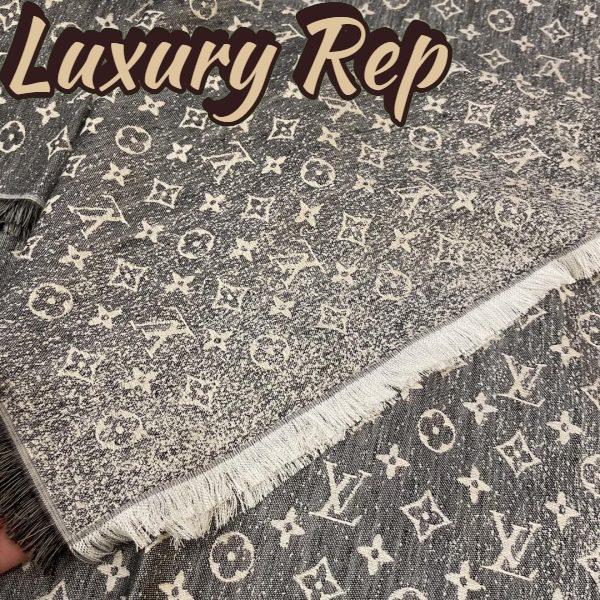 Replica Louis Vuitton LV Unisex Monogram Jacquard Denim Shawl Gray Cotton Wool Silk 7