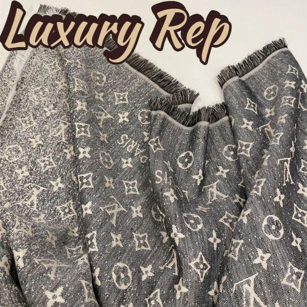 Replica Louis Vuitton LV Unisex Monogram Jacquard Denim Shawl Gray Cotton Wool Silk 8