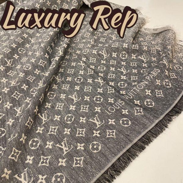 Replica Louis Vuitton LV Unisex Monogram Jacquard Denim Shawl Gray Cotton Wool Silk 9