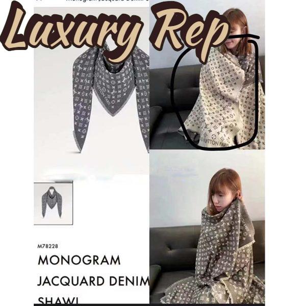 Replica Louis Vuitton LV Unisex Monogram Jacquard Denim Shawl Gray Cotton Wool Silk 10