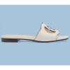 Replica Gucci Unisex Interlocking G Cut-Out Slide Sandals White Leather Flat 2 cm Heel 13