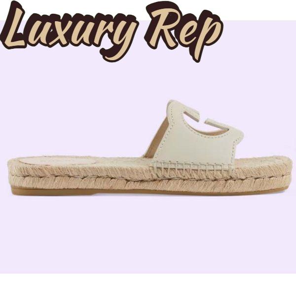 Replica Gucci Unisex Interlocking G Cut-Out Slide Sandals White Leather Flat 2 cm Heel