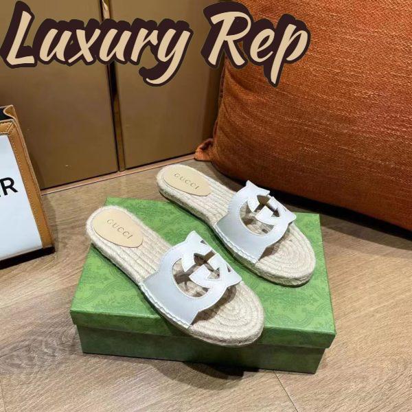 Replica Gucci Unisex Interlocking G Cut-Out Slide Sandals White Leather Flat 2 cm Heel 3