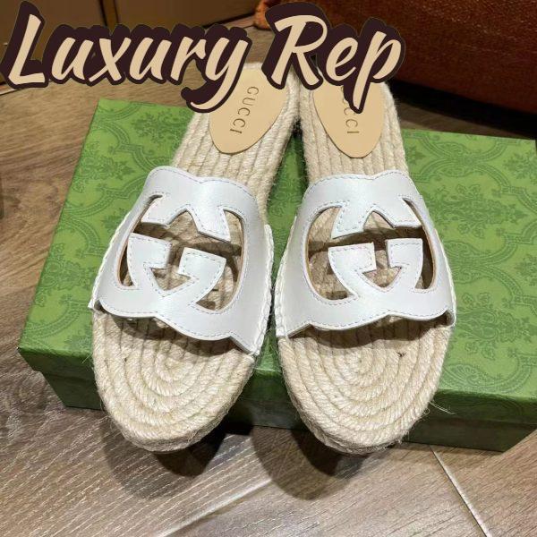 Replica Gucci Unisex Interlocking G Cut-Out Slide Sandals White Leather Flat 2 cm Heel 4