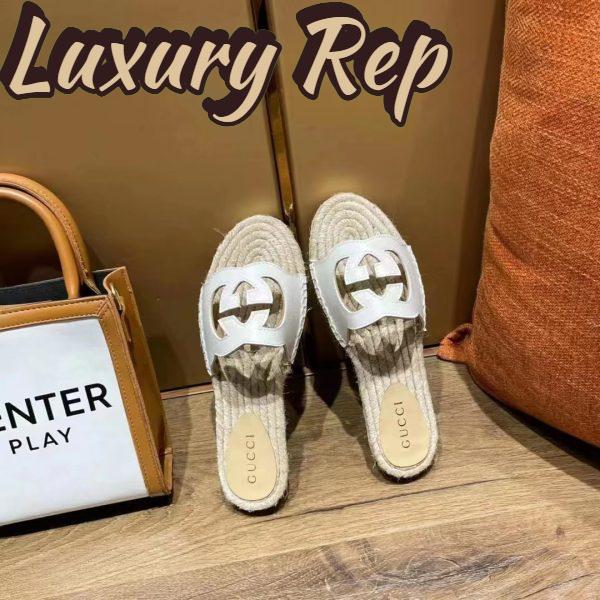Replica Gucci Unisex Interlocking G Cut-Out Slide Sandals White Leather Flat 2 cm Heel 5