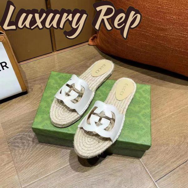Replica Gucci Unisex Interlocking G Cut-Out Slide Sandals White Leather Flat 2 cm Heel 6