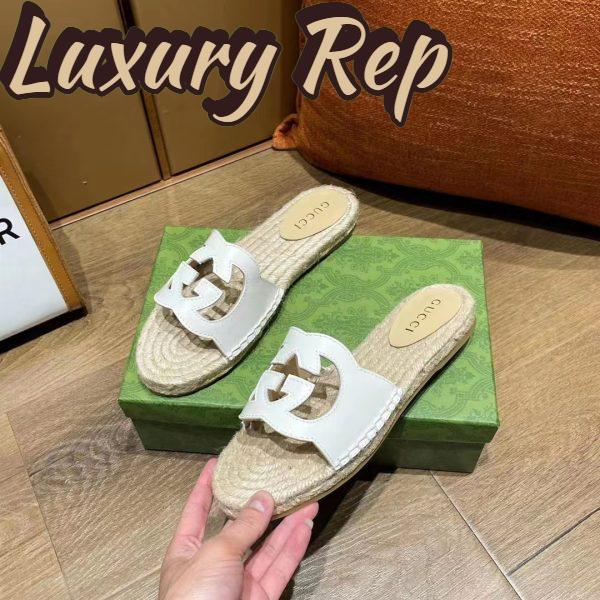 Replica Gucci Unisex Interlocking G Cut-Out Slide Sandals White Leather Flat 2 cm Heel 8