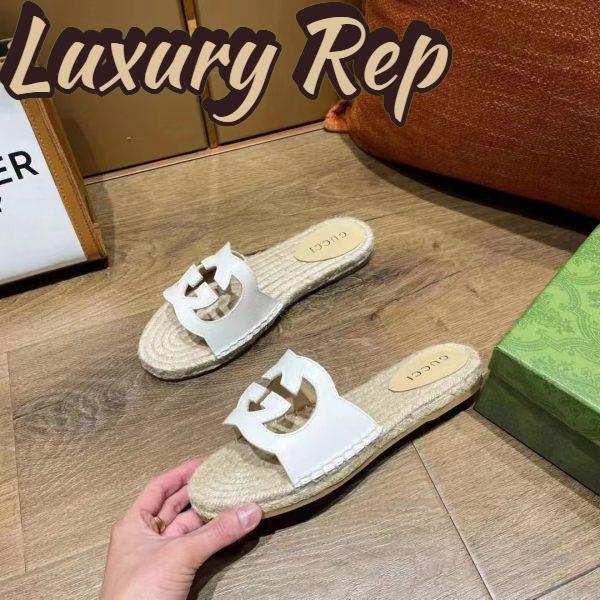 Replica Gucci Unisex Interlocking G Cut-Out Slide Sandals White Leather Flat 2 cm Heel 9