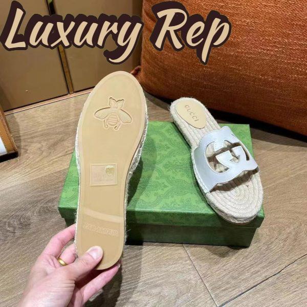 Replica Gucci Unisex Interlocking G Cut-Out Slide Sandals White Leather Flat 2 cm Heel 10