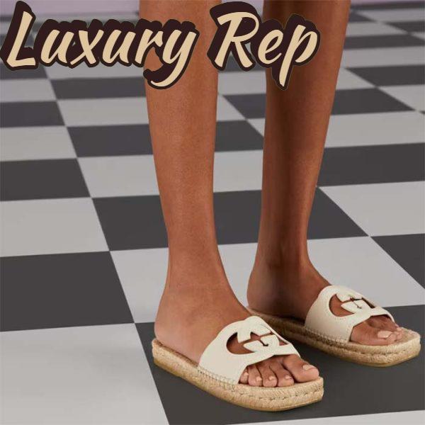 Replica Gucci Unisex Interlocking G Cut-Out Slide Sandals White Leather Flat 2 cm Heel 11