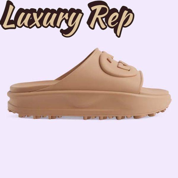 Replica Gucci Unisex Interlocking G Slide Sandal Brown GG Rubber Low 4.3 CM Heel