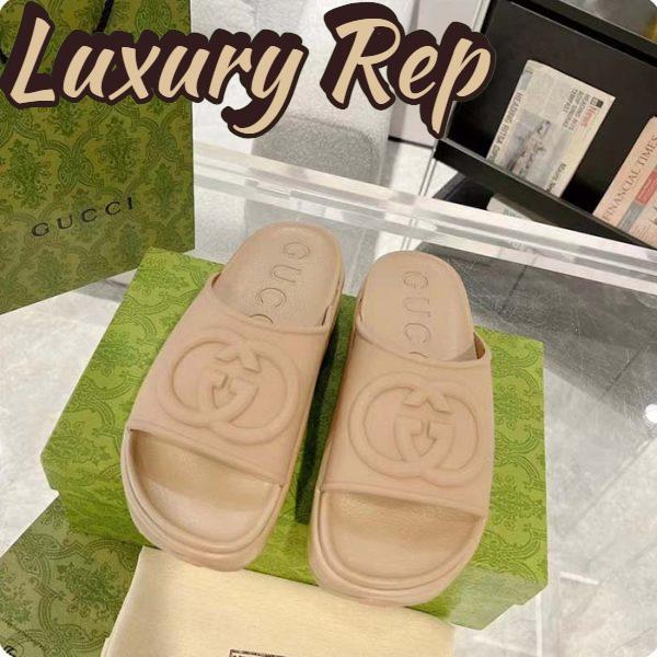 Replica Gucci Unisex Interlocking G Slide Sandal Brown GG Rubber Low 4.3 CM Heel 4