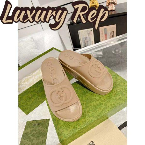 Replica Gucci Unisex Interlocking G Slide Sandal Brown GG Rubber Low 4.3 CM Heel 5