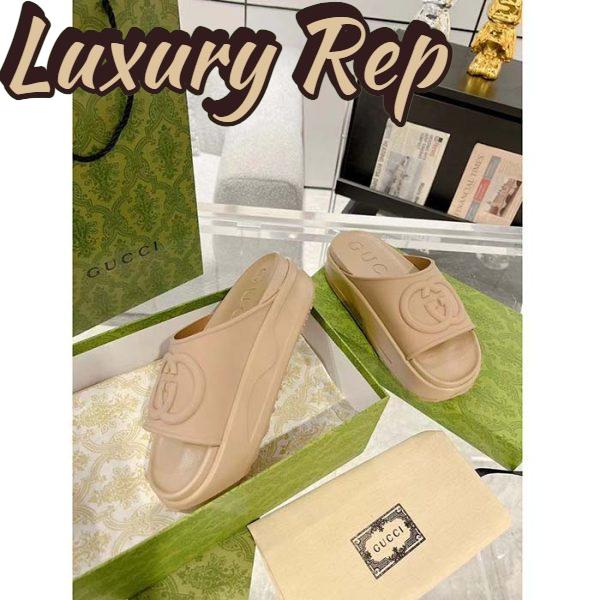 Replica Gucci Unisex Interlocking G Slide Sandal Brown GG Rubber Low 4.3 CM Heel 7
