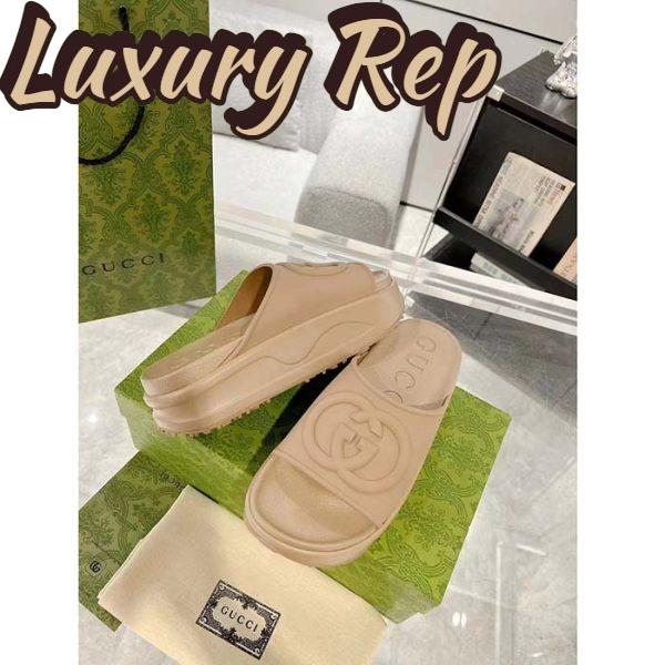 Replica Gucci Unisex Interlocking G Slide Sandal Brown GG Rubber Low 4.3 CM Heel 8