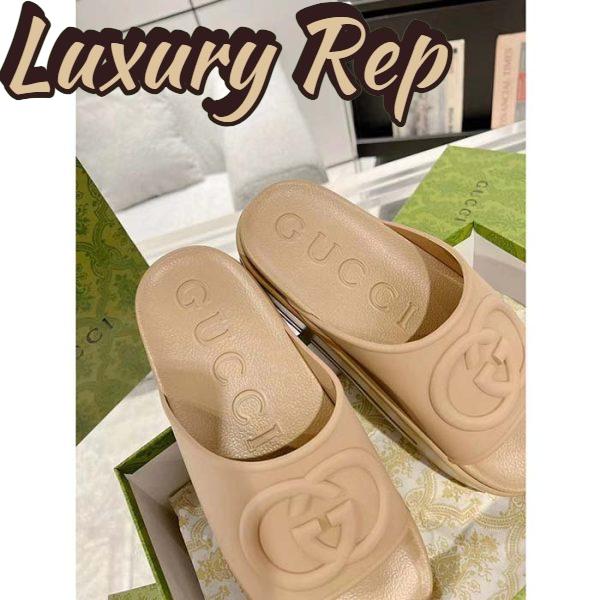 Replica Gucci Unisex Interlocking G Slide Sandal Brown GG Rubber Low 4.3 CM Heel 9