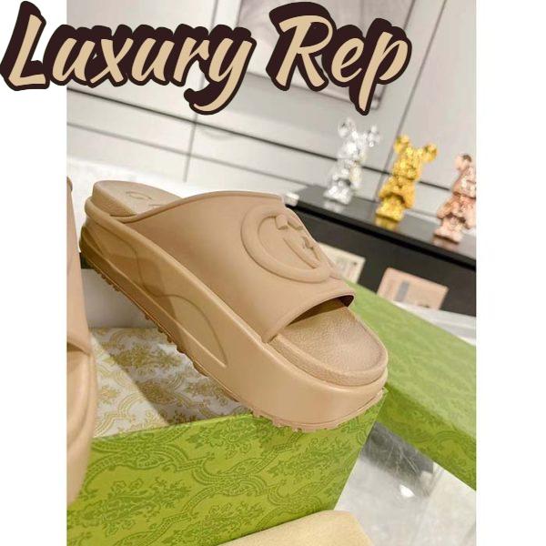 Replica Gucci Unisex Interlocking G Slide Sandal Brown GG Rubber Low 4.3 CM Heel 10