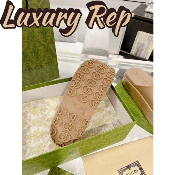 Replica Gucci Unisex Interlocking G Slide Sandal Brown GG Rubber Low 4.3 CM Heel 11