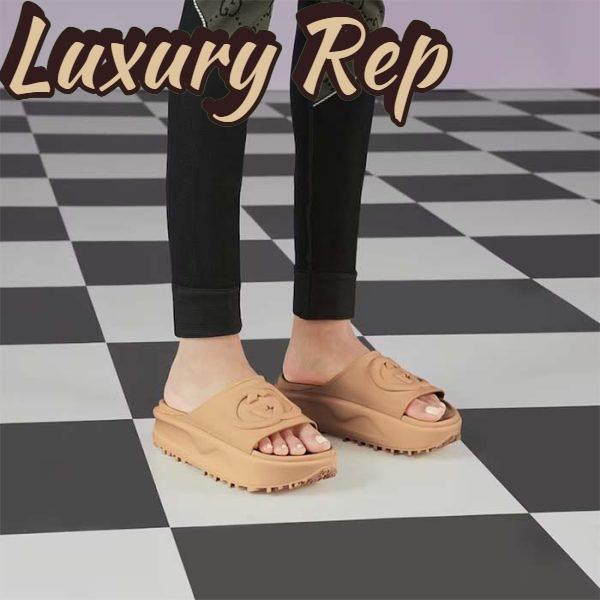 Replica Gucci Unisex Interlocking G Slide Sandal Brown GG Rubber Low 4.3 CM Heel 12