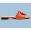 Replica Gucci Unisex Interlocking G Slide Sandals Orange Leather Cut-Out Flat