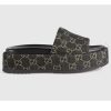 Replica Gucci Unisex Platform Slide Sandal Black Ivory GG Denim Mid 6 Cm Heel 11