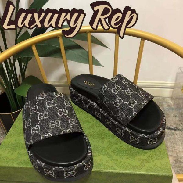 Replica Gucci Unisex Platform Slide Sandal Black Ivory GG Denim Mid 5.6 cm Heel 4