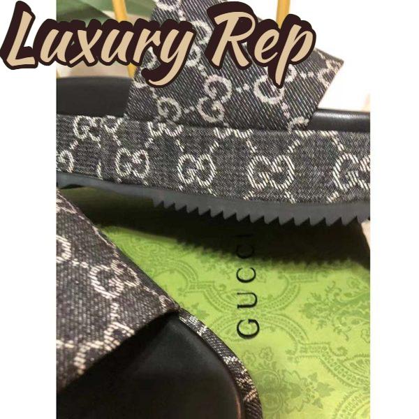 Replica Gucci Unisex Platform Slide Sandal Black Ivory GG Denim Mid 5.6 cm Heel 8