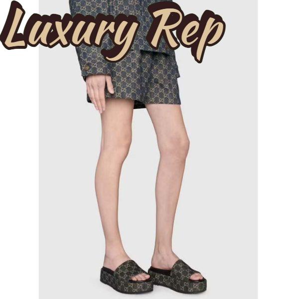 Replica Gucci Unisex Platform Slide Sandal Black Ivory GG Denim Mid 5.6 cm Heel 9