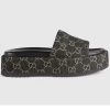 Replica Gucci Unisex Platform Slide Sandal Black Ivory GG Denim Mid 5.6 cm Heel 10