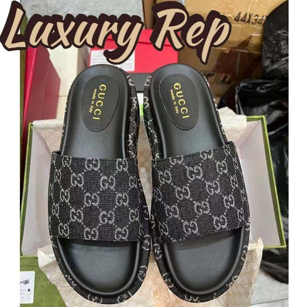 Replica Gucci Unisex Platform Slide Sandal Black Ivory GG Denim Mid 6 Cm Heel 3
